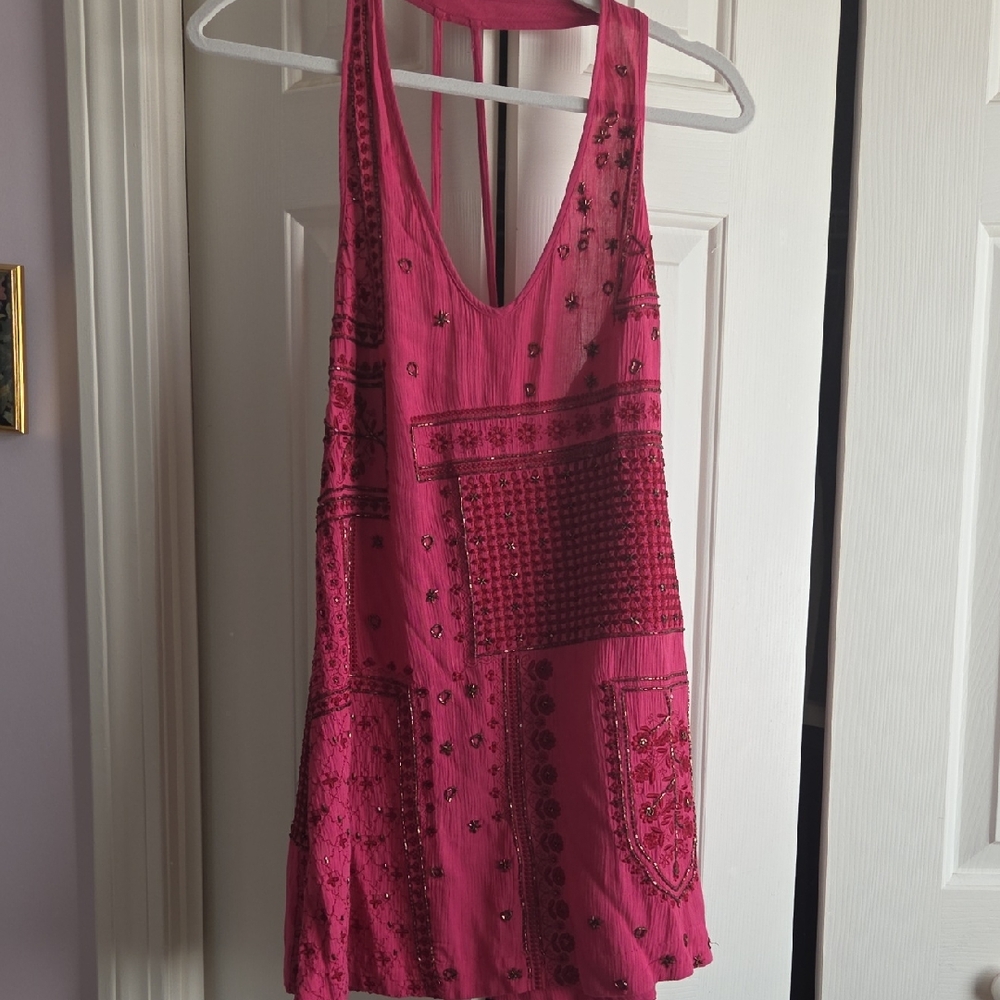 Free People Pink Embellished  Dress